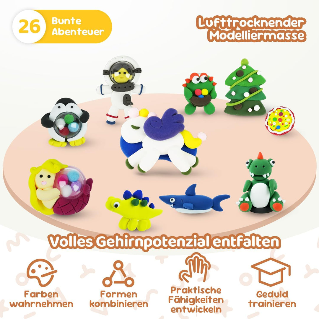 Kreatives DIY Knetset für Kinder ab 6 Jahren – Lufttrocknende Modelliermasse mit Anleitung & Magnetf