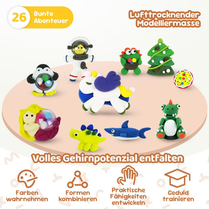 Kreatives DIY Knetset für Kinder ab 6 Jahren – Lufttrocknende Modelliermasse mit Anleitung & Magnetf