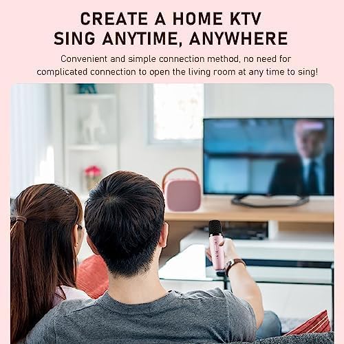 Karaoke Maschinen Set, Tragbarer Stereo Bluetooth Lautsprecher mit 2 Kabellosen Mikrofonen für Kinde