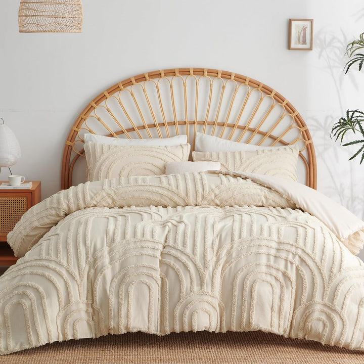 Lanqinglv Beige Bettwäsche 200x220cm Boho Getuftet Exquisite Handgefertigt Stickerei Geometrisch Chi