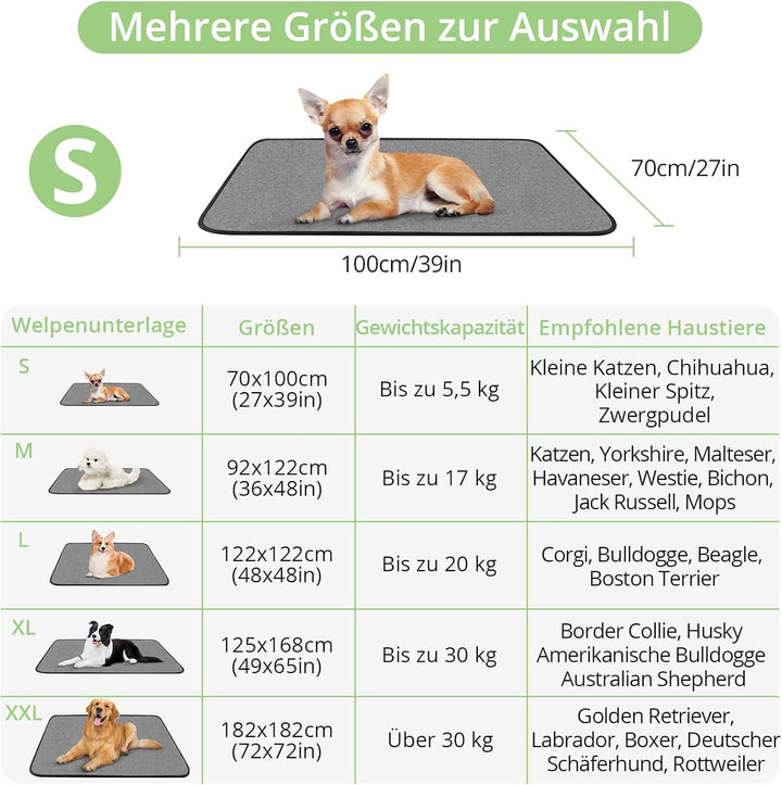 Waschbar Haustier-Urinunterlage, 2er 70*100CM Hundetrainingspad super Saugfähig, rutschfest &amp; Auslau