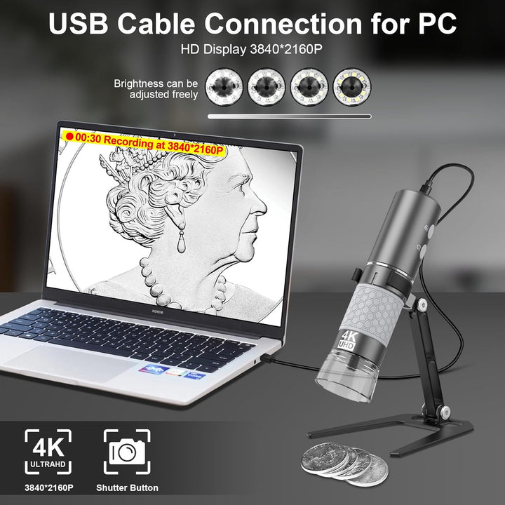 Ninyoon 4K WiFi Mikroskop Verbesserter Ständer für iPhone Android PC, 50-1000X USB Digitales Mikrosk