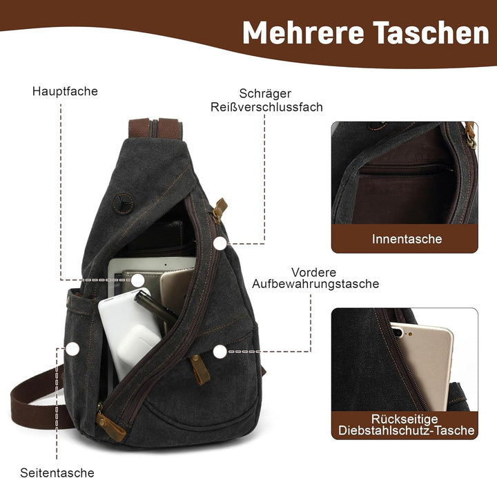 VARLIVOO Herren Sling Bag Crossbody Bag Schultertasche Wandern Reisen Camping Radfahren Bergsteigen