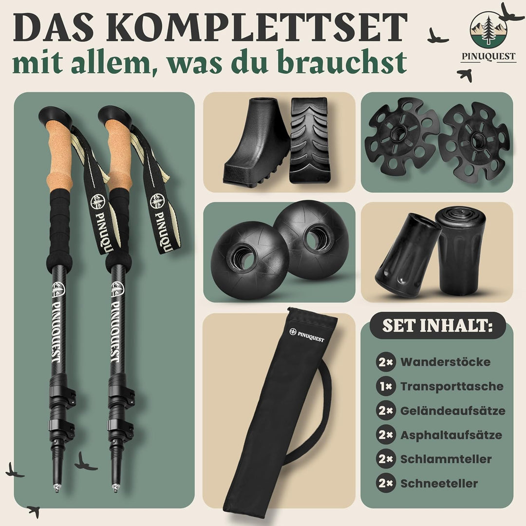 Wanderstöcke Teleskop – Ultraleicht Aluminium oder Carbon – Trekkingstöcke mit Korkgriff – Nordic Wa