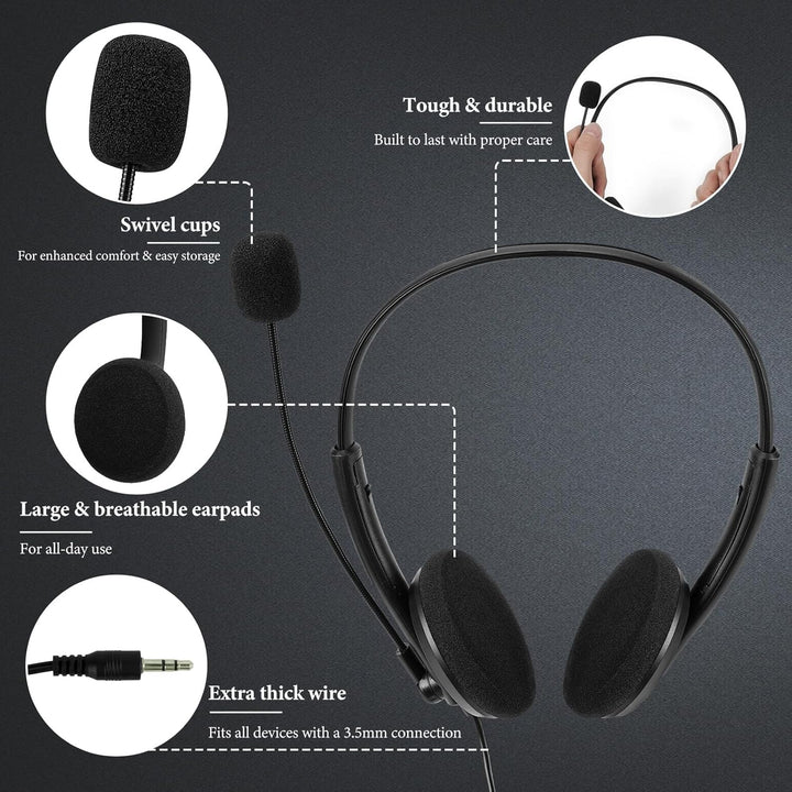 GEEKRIA USB-Headset mit Mikrofon, Stummschalttaste und Lautstärkeregler, leicht, kabelgebunden, Comp