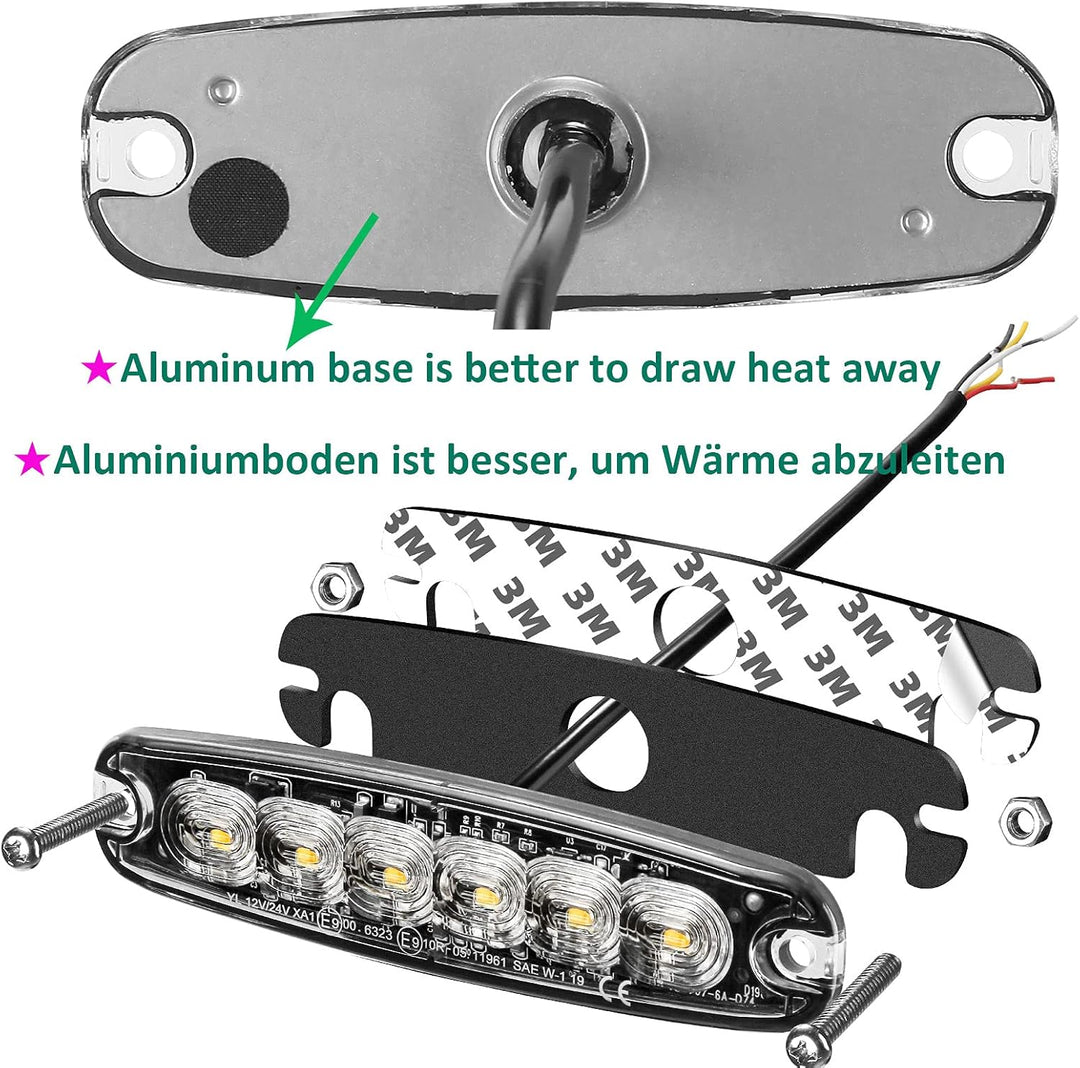 12V/24V 6LED Warnlicht Stroboskoplicht,Ultradünn Led Seite Frontblitzer Amber Blitzer Blitzmodul Ora