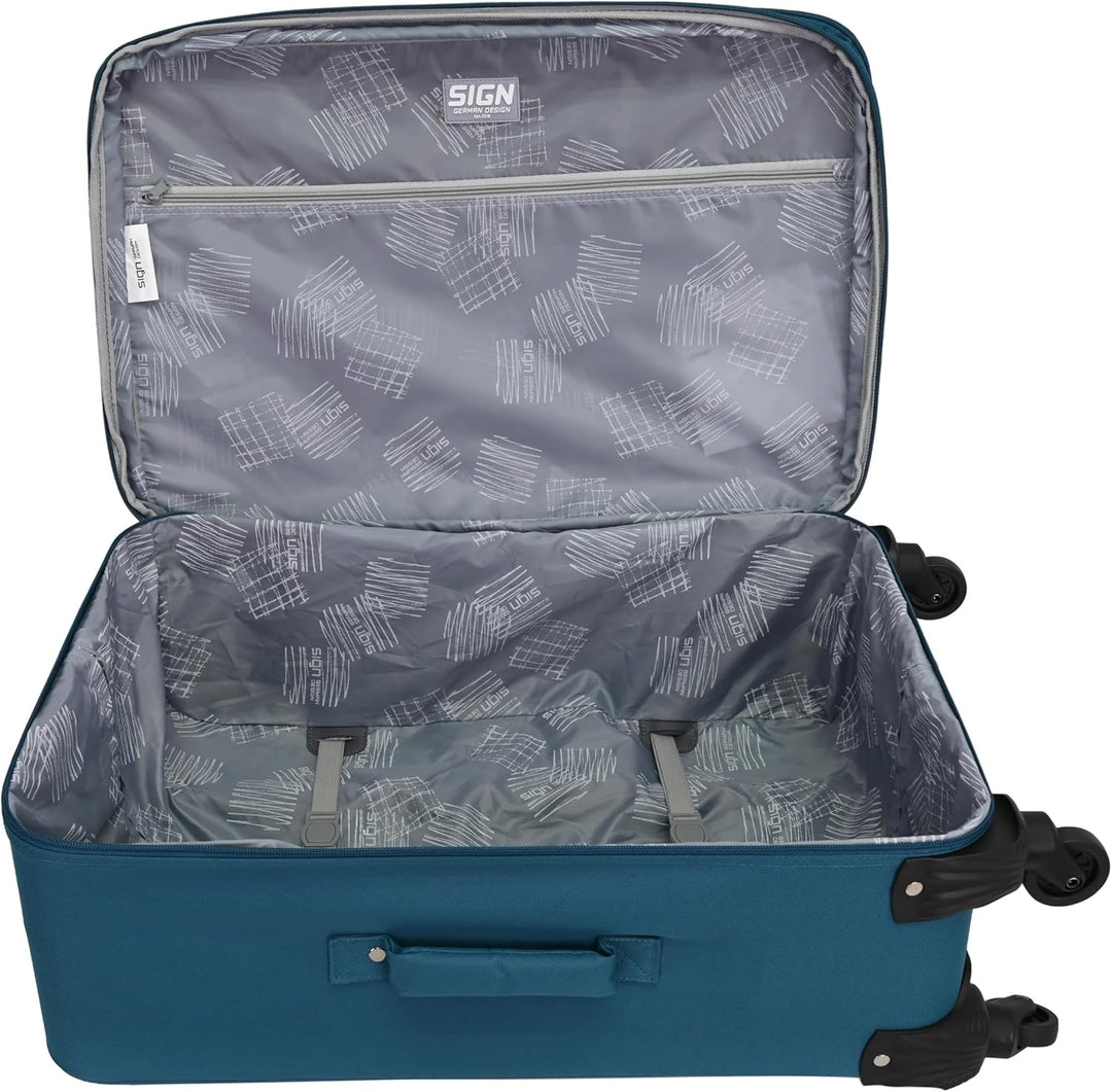 SIGN Stoffkoffer Reisekoffer Trolley (Handgepäck-Mittel-Gross-Set) + 5cm Dehnungsfuge (Pastellblau,