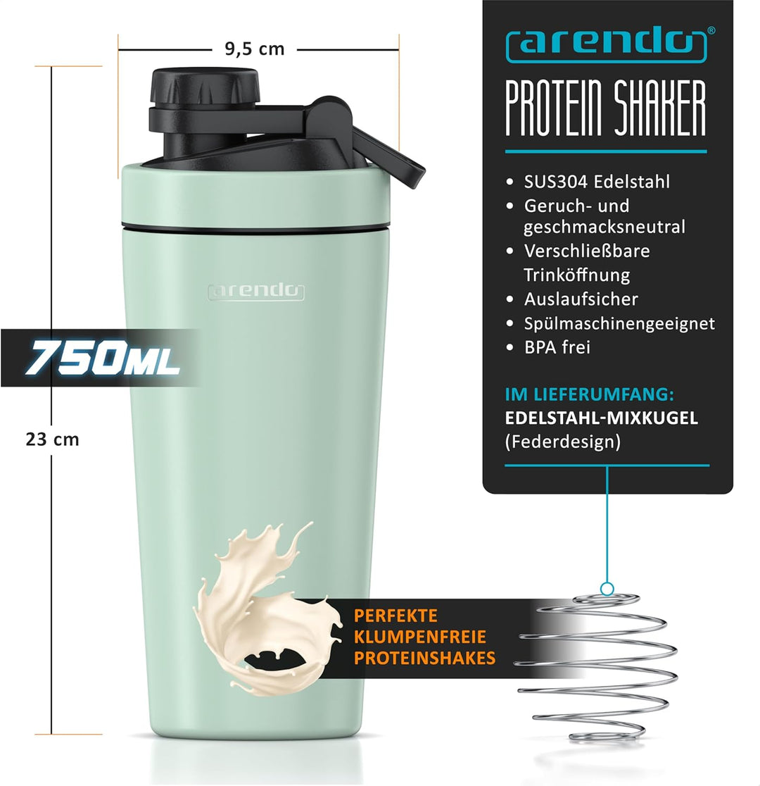 Arendo - Edelstahl Trinkflasche mit Mix kugel, 750ml, Edelstahl Mix Ball, Spülmaschinen geeignet, Ed