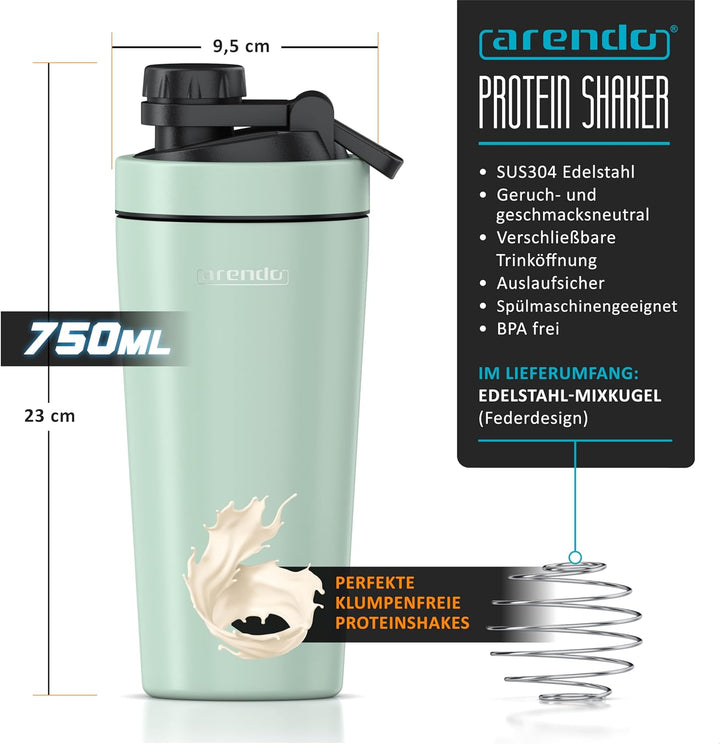 Arendo - Edelstahl Trinkflasche mit Mix kugel, 750ml, Edelstahl Mix Ball, Spülmaschinen geeignet, Ed
