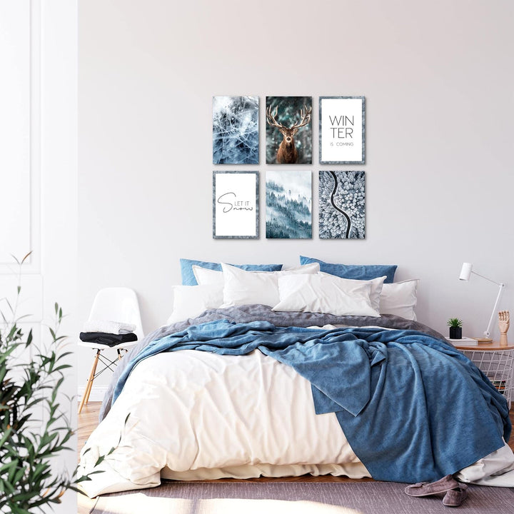 Novart Wandbilder Set - KOMPLETT AUFHÄNGFERTIG - Made in Germany - Moderne Bilder Winter Wohnzimmer