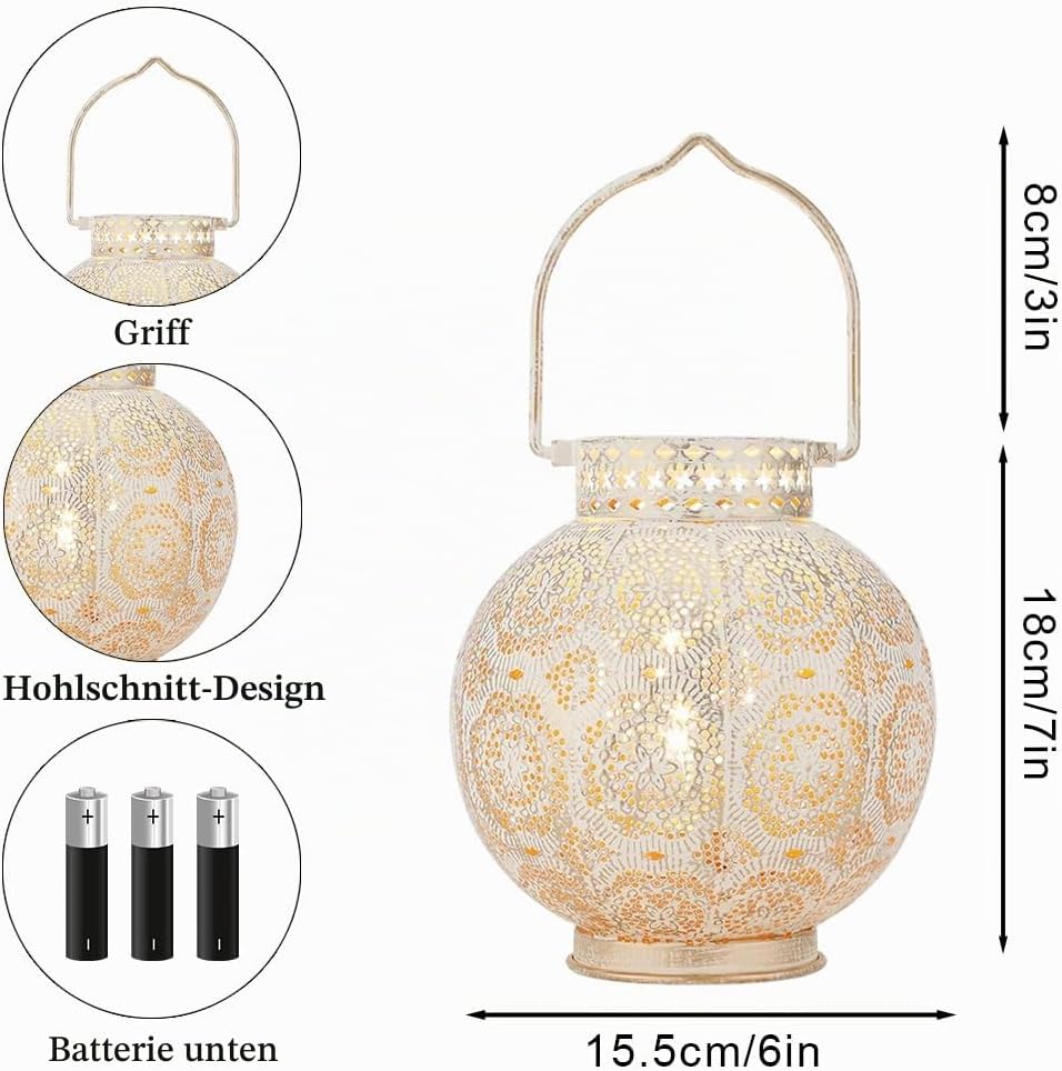 TRIROCKS Set von 2 Marokkanischen Stil Metall Tischlampe 18cm H Batteriebetriebene Kabellose Lampe m