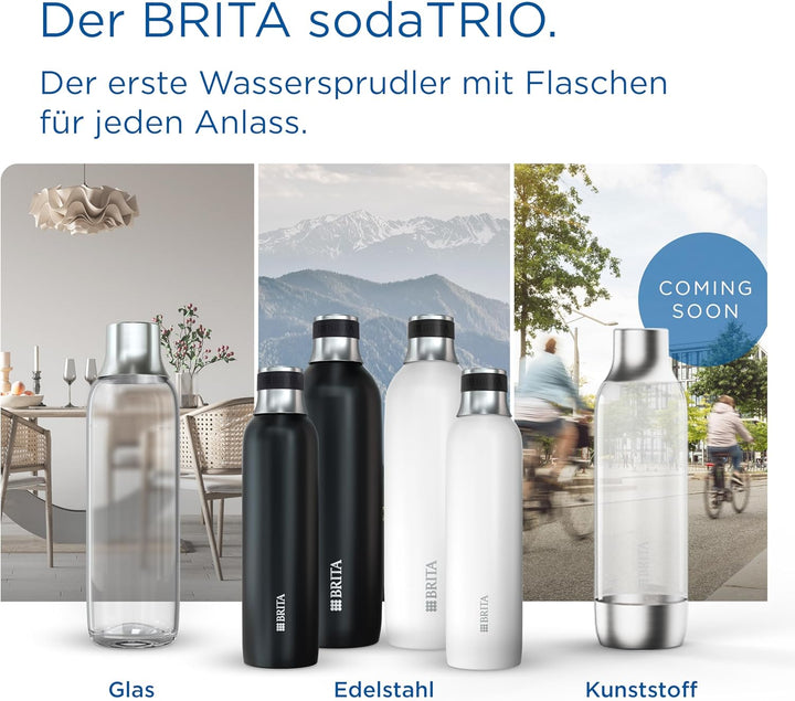 BRITA Glasflasche für sodaTRIO Wassersprudler (1l), 2er Pack Ersatzflaschen – leichte, elegante Wass