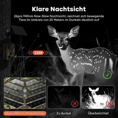 Solareye Wildkamera mit Handyübertragung App - 2,7K 48MP WLAN Wildtierkamera Solar mit Bewegungsmeld