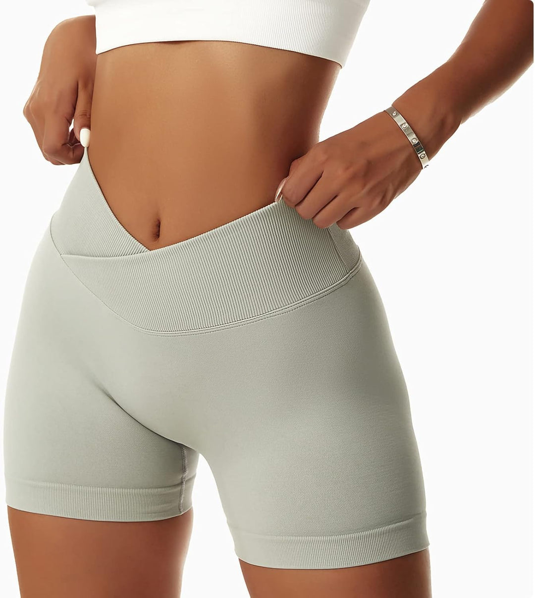Vertvie Damen Gym Shorts V Cross Stretch Push Up Yoga Shorts Booty Scrunch Fitness Hosen Kurz High W