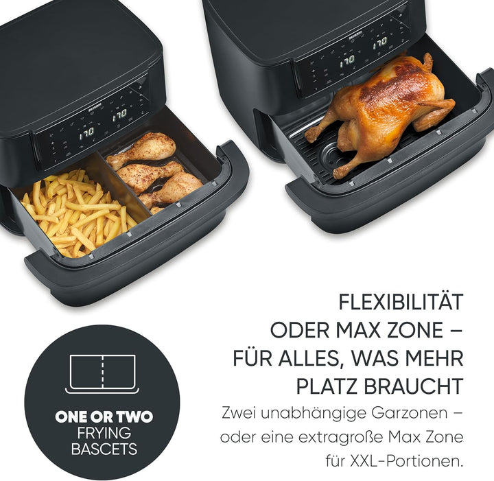 Severin Heissluftfritteuse Max Zone Flex, 9L oder 2x 4,5L, XXL Fritteuse, Kochen ohne Fett, 2 Garzon