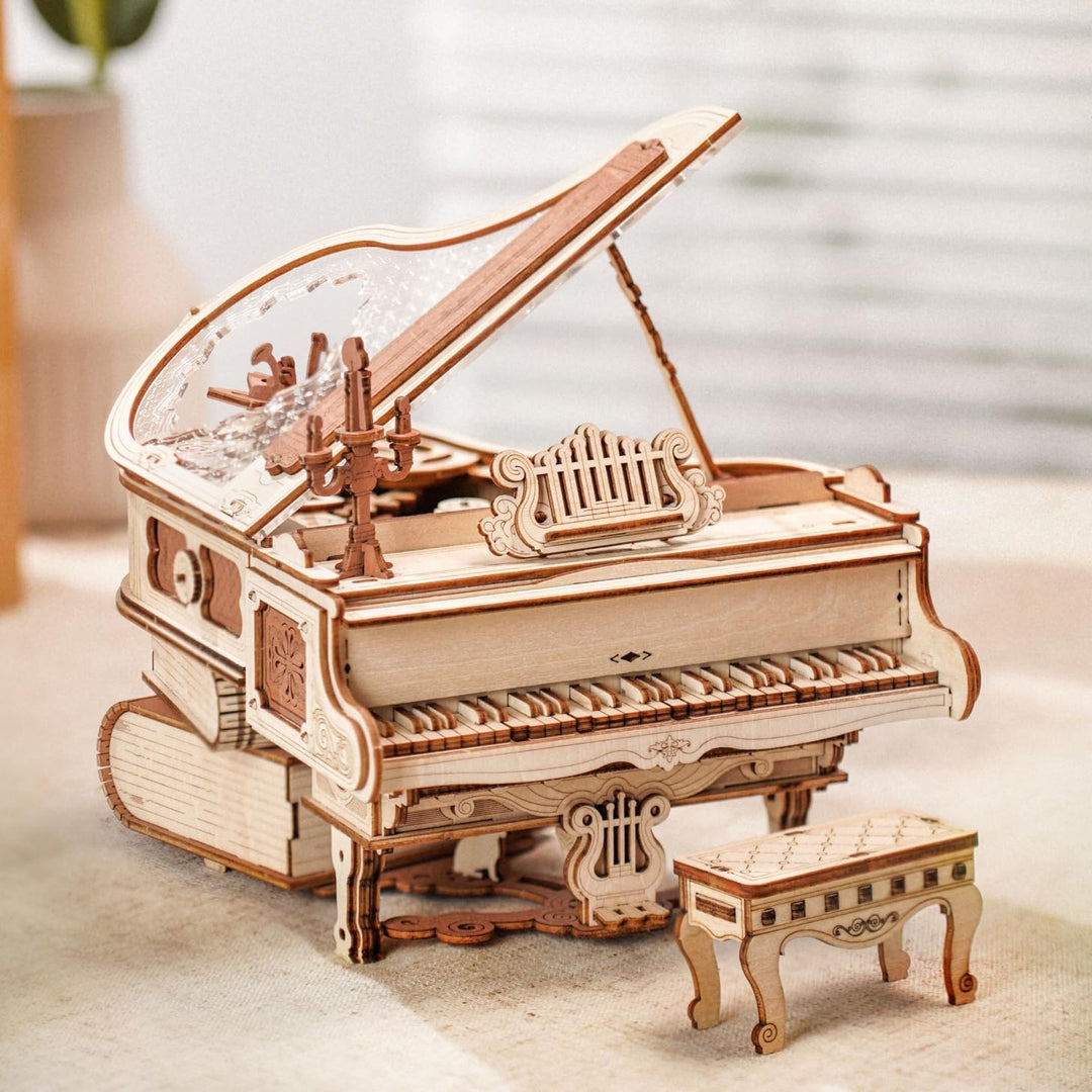 ROBOTIME 3D Puzzle Holz Magic Piano Spieluhr, Modellbausatz für Erwachsene zu Bauen, Getriebe Holzpu