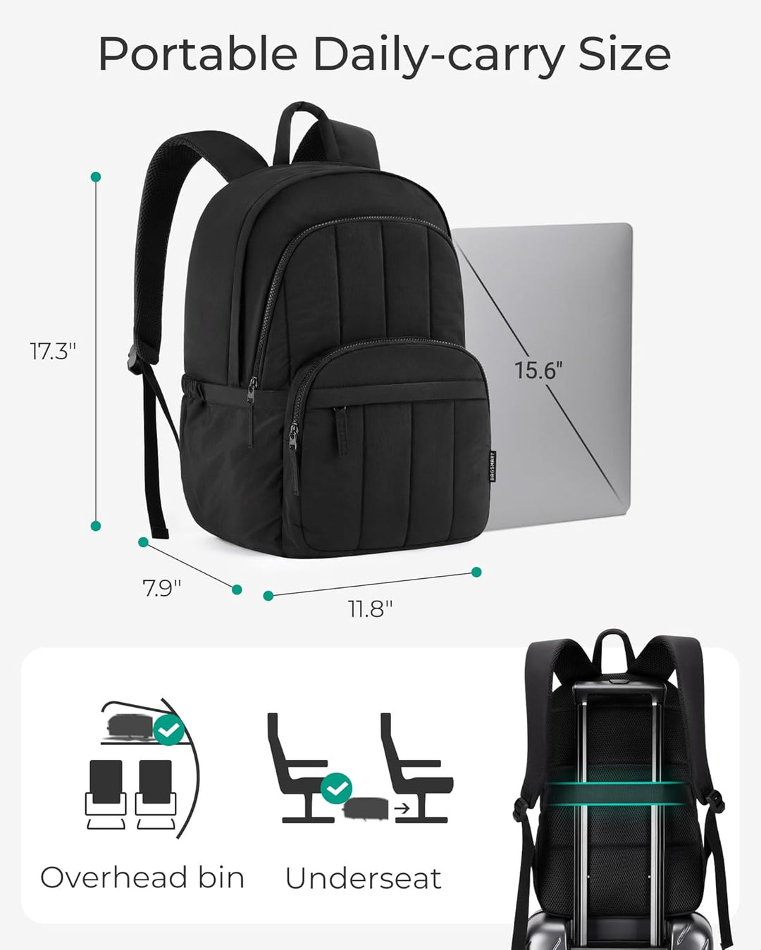 Bagsmat Puffer Laptop Rucksack Damen, Reiserucksack Schulrucksack Teenager, Gesteppte College Arbeit