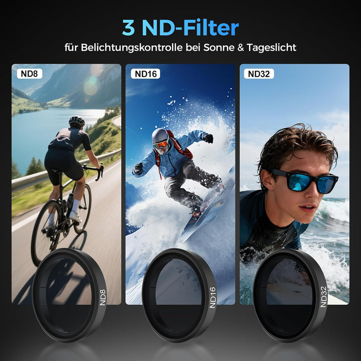Rollei ND Filterset für DJI Osmo Action 6 4er Pack ND8/ND16/ND32/CPL Filter für Action 6, für Action