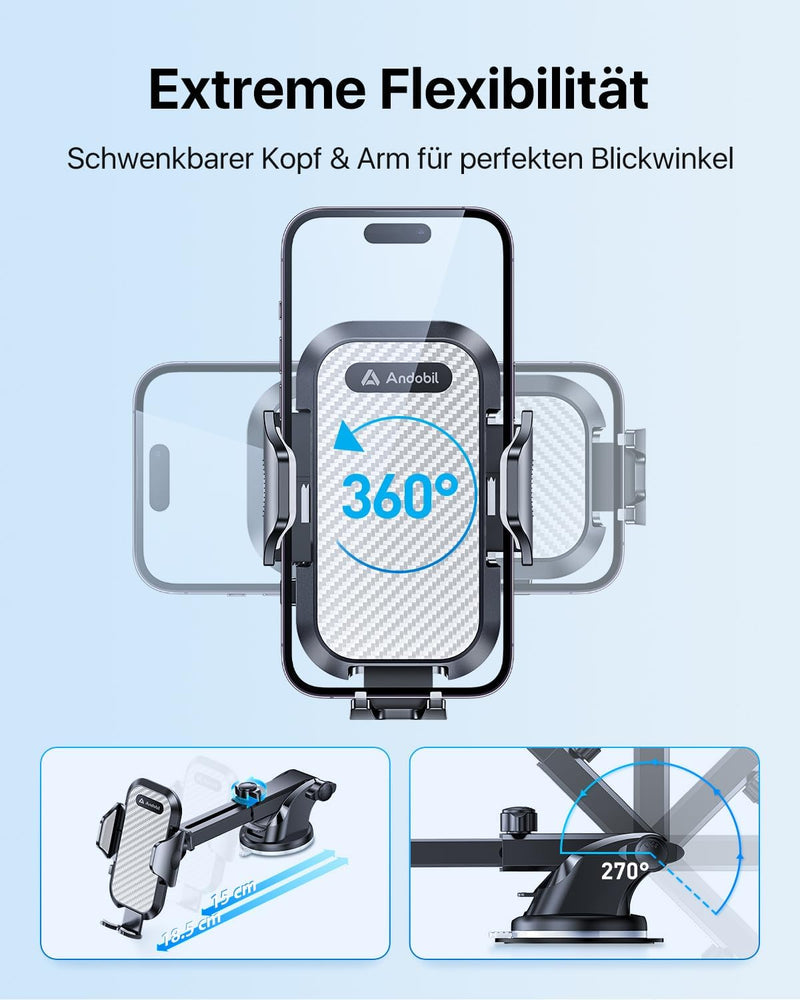 andobil Handyhalterung Auto [ 2024 Neueste Saugnapf ] 3 in 1 Saugnapf & Lüftung Halter Universale KF