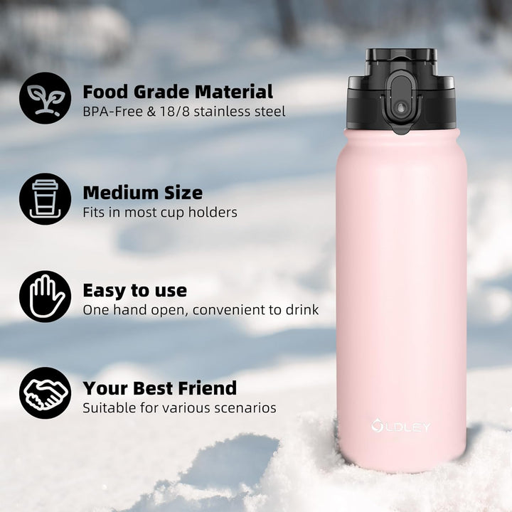 OLDLEY 600ml/20oz Edelstahl-Wasserflasche, Doppelwandige Vakuumflasche, Hält Getränke Heiss und Kalt