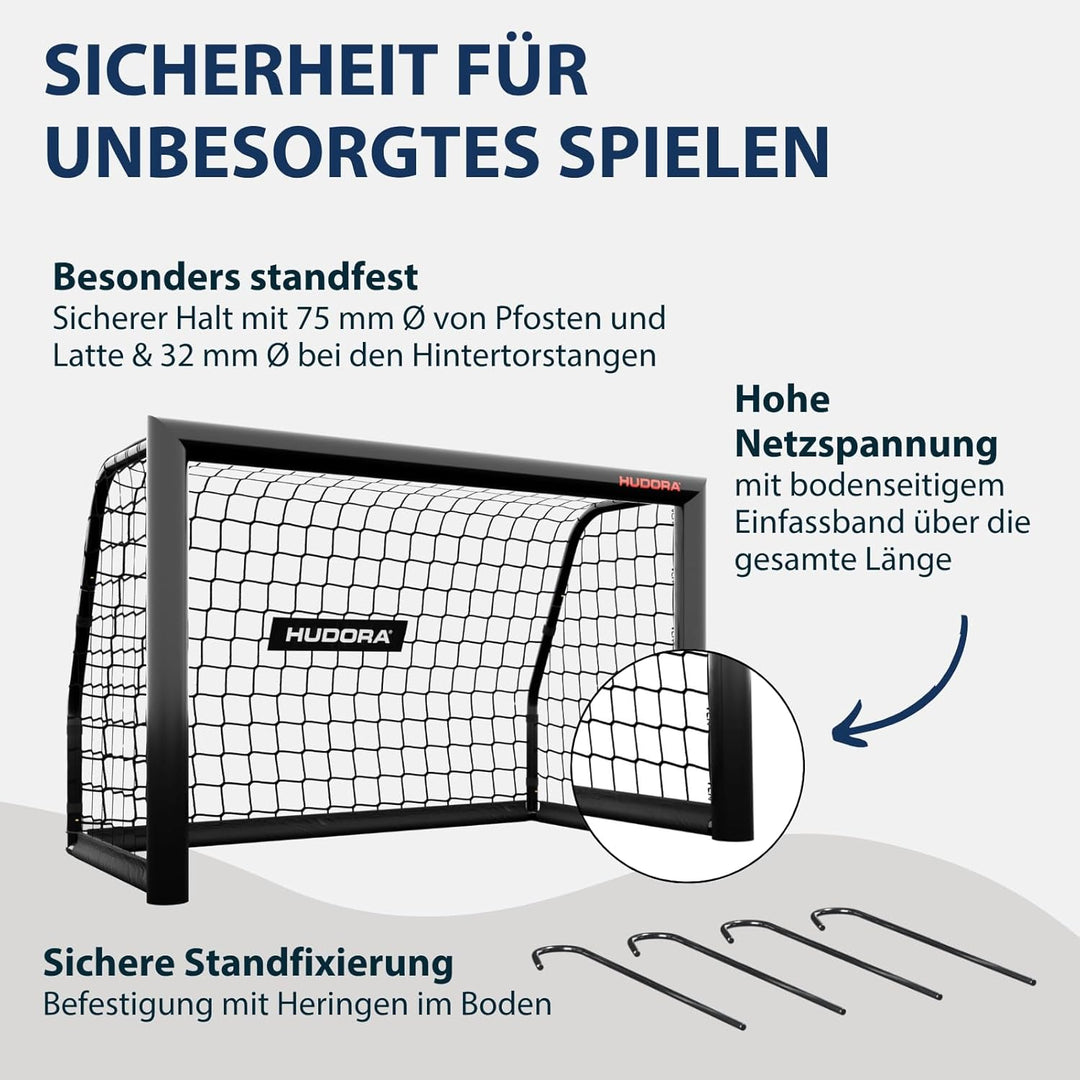 HUDORA Fussballtor Advanced – Outdoor Fussballtor mit robustem Stahlrahmen und wetterfestem Netz – s