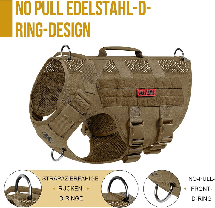 OneTigris Anti Zug Hundegeschirr Grosse Hunde, AIRE MESH Taktisches Geschirr mit 2 Griff &amp; 3 D-Ringe