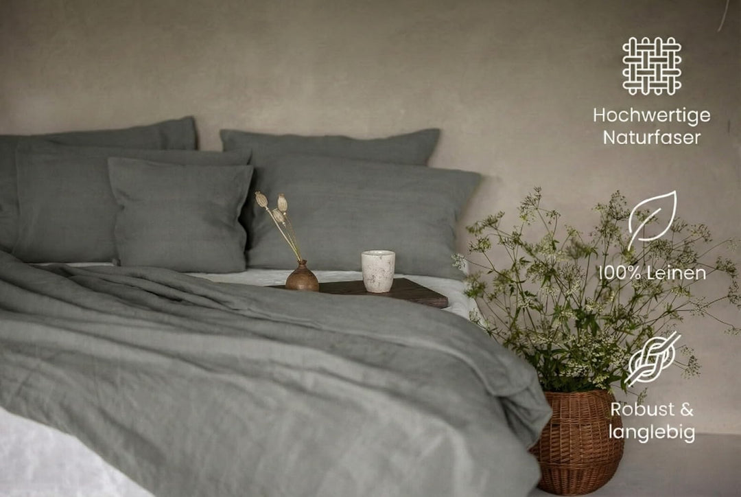 Ger3as Leinen Bettwäsche Set 100% Natur Leinen Stonewashed, Naturfaser Leinen, mit Hotelverschluss (