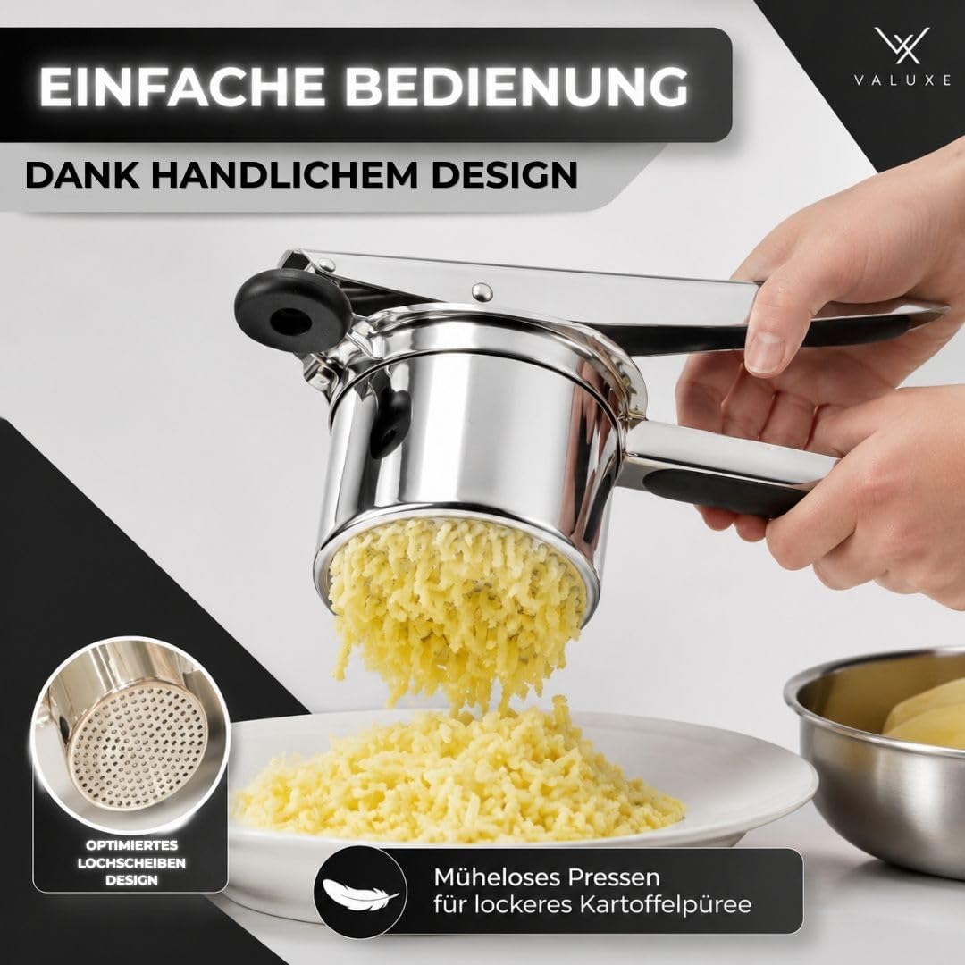 VALUXE® Premium Kartoffelpresse Edelstahl robust, handlich &amp; langlebig