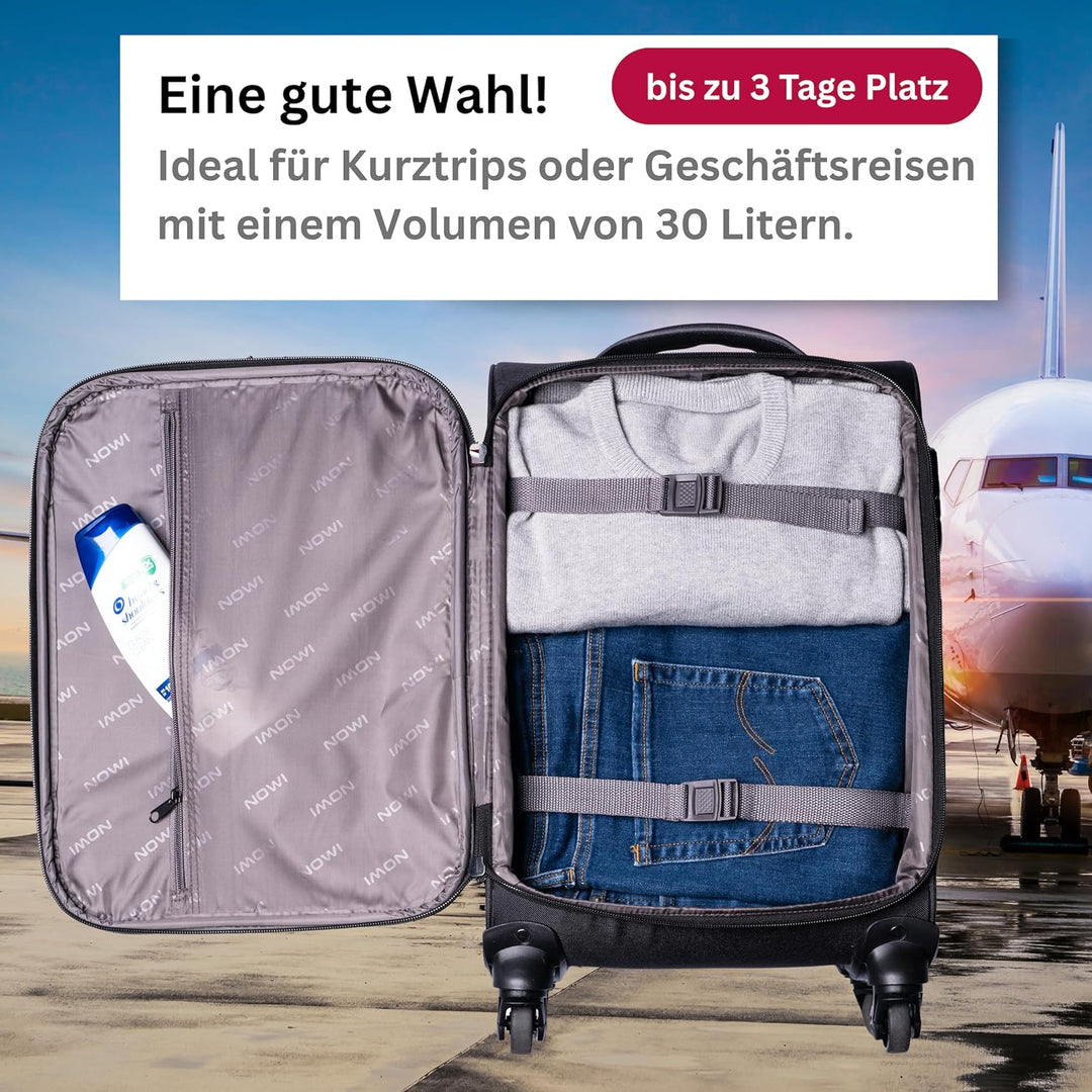NOWI Sevilla Weichschalen Trolley M – Leichter Stoff Koffer 30L mit 4 Rollen & Zahlenschloss | Handg