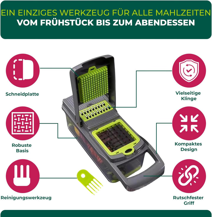 Elyrona - Multifunktion Gemüseschneider & Mandoline – Gemüsehobel mit Auffangbehälter, Würfelschneid