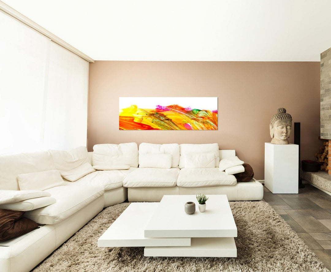 Paul Sinus Art Panoramabild auf Leinwand und Keilrahmen 120x40cm Malerei abstrakt rot orange gelb
