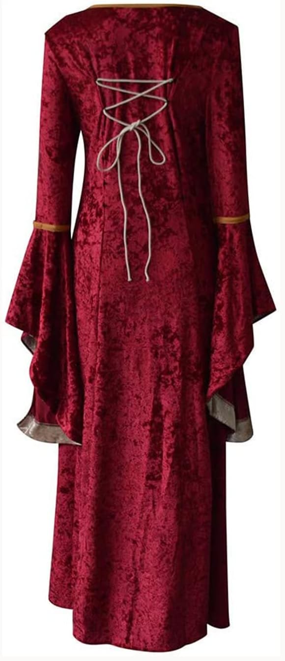 Damen Retro Mittelalter Kleid mit Trompetenärmel, Mittelalterliche Viktorianischen Königin Kleider R