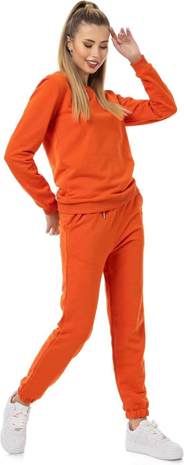 Redbridge Damen Freizeitanzug Jogginganzug Hose Sweatshirt Premium Basic XS Orange, XS Orange