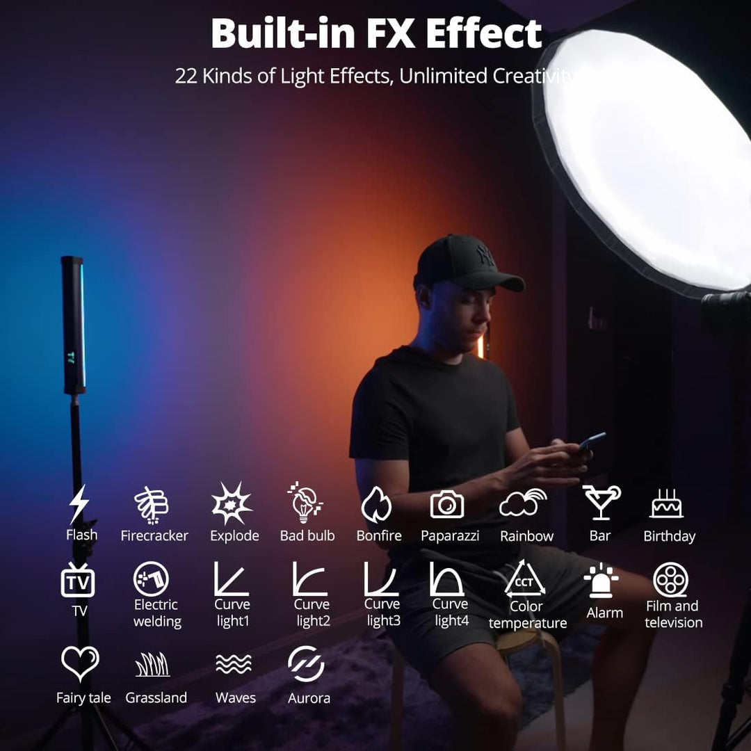 AMBITFUL A2 Vollfarbiges RGB-Röhrenlicht, CRI 95 TLCI 97 Genaue Farbe, 2500K-8500K, RGB CCT HSI Modu