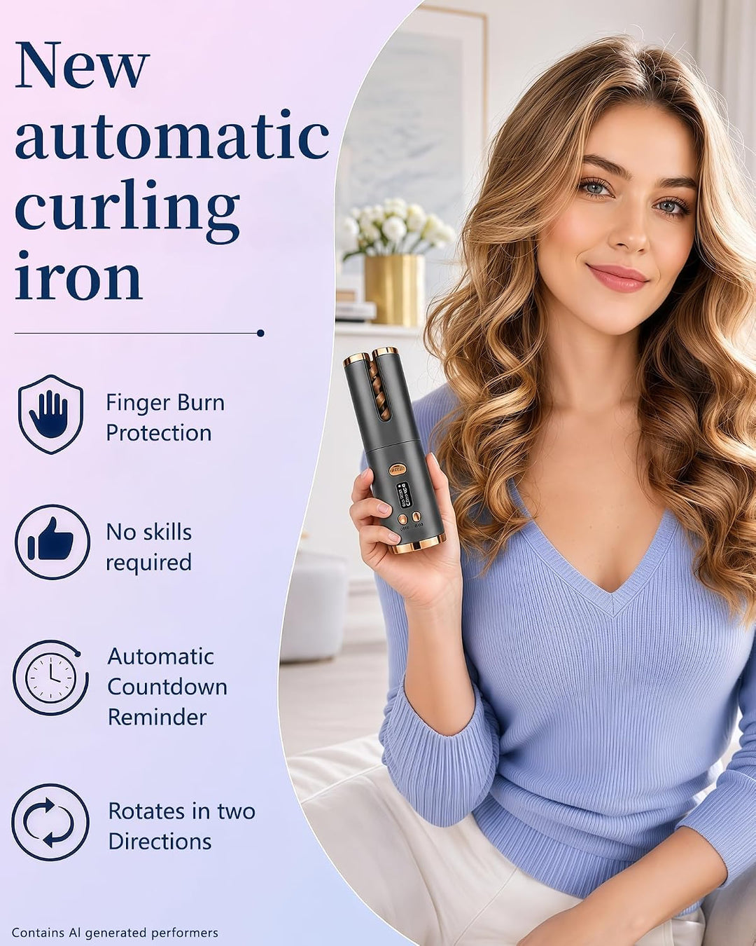 Automatischer Lockenstab Kabellos, Lockenwickler Akku mit Keratin | Welleneisen mit 6 Temperaturen &amp;