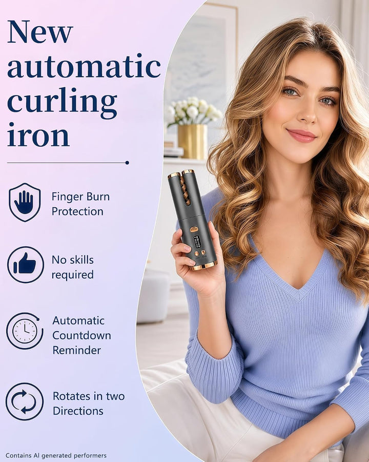 Automatischer Lockenstab Kabellos, Lockenwickler Akku mit Keratin | Welleneisen mit 6 Temperaturen &amp;