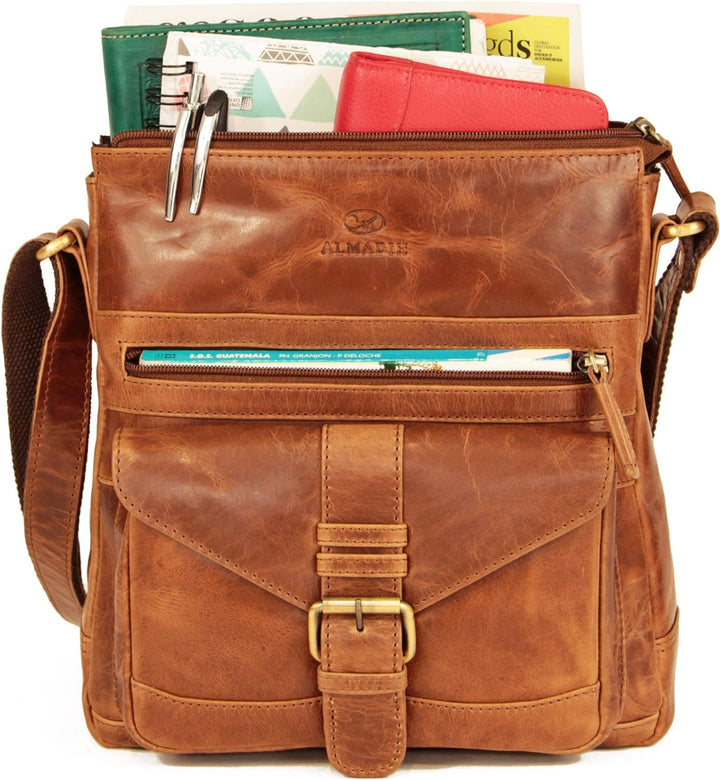 ALMADIH Premium Leder Damentasche Umhängetasche Abby - praktische Ledertasche Handtasche Schultertas