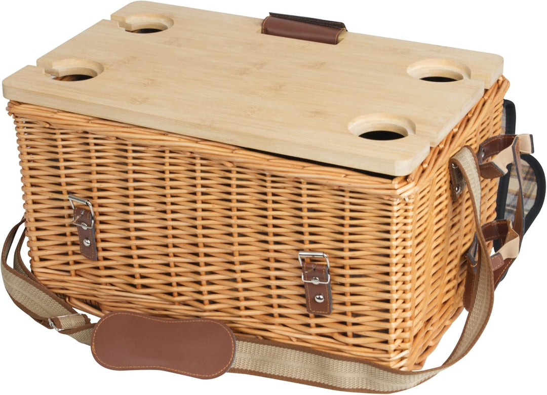 CampFeuer Picknickkorb 4 Personen mit Geschirr-Set und Serviertisch | 25-teilig | Picknickkoffer mit