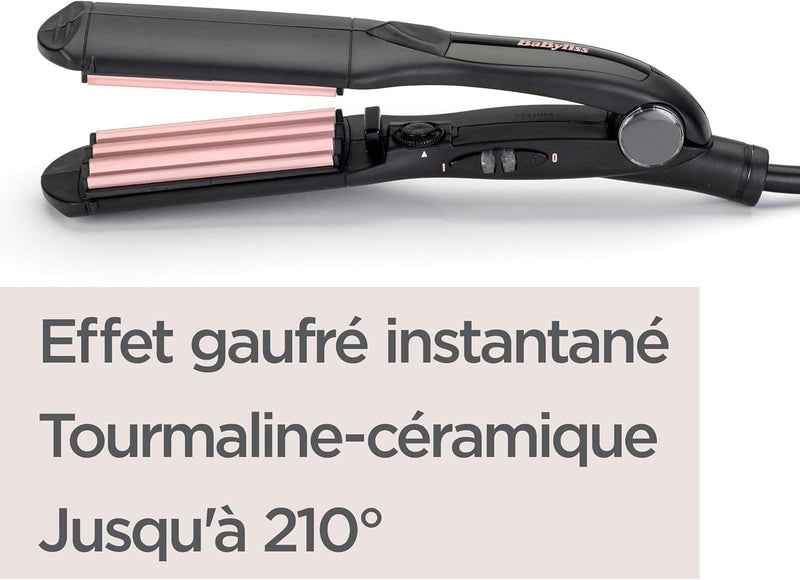 BaByliss The Crimper Kreppeisen mit 10 Temperaturstufen bis 210°C und Abschaltautomatik In rosa Schw