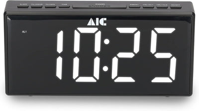 AIC Radiowecker mit gut ablesbarem XXL Display dimmbar 2 Weckzeiten 48 schwarz Schlanke Bauform, Sch