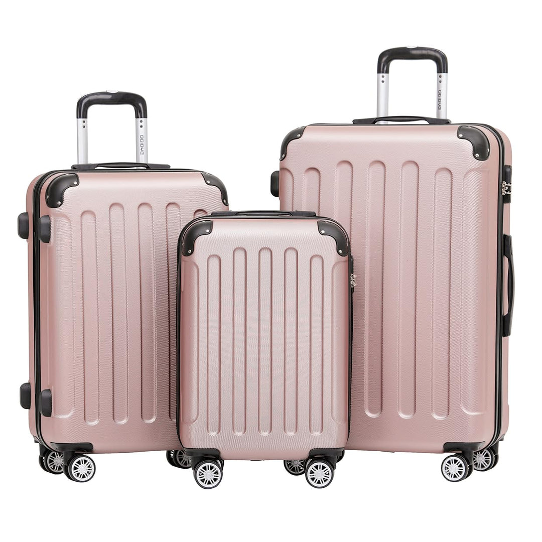 BEIBYE Zwillingsrollen Hardcase Reisekoffer Koffer Trolleys Hartschale in XL-L-M in 20 Farben (Rosag