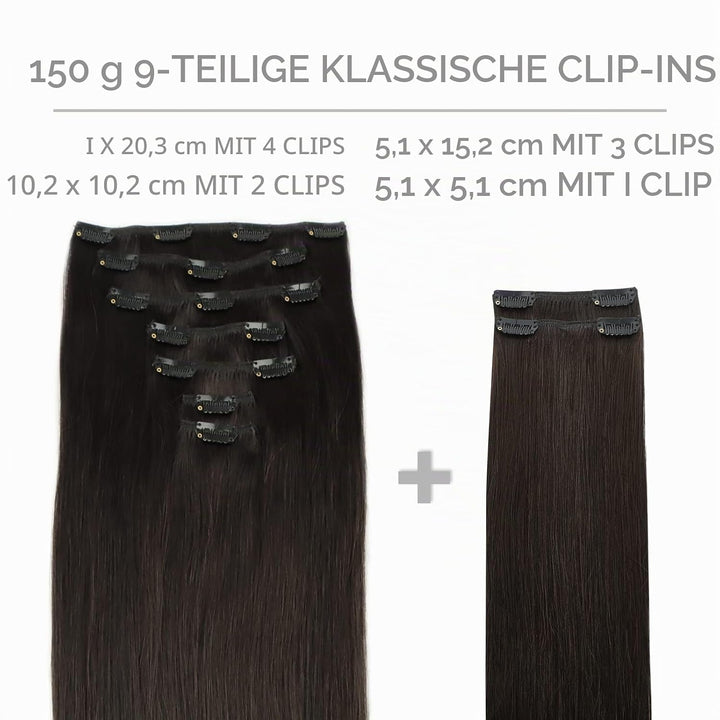WENNALIFE Clip In Extensions Echthaar, 150g 40cm 9pcs Dunkel Braun Clip In Extensions Hair Extension