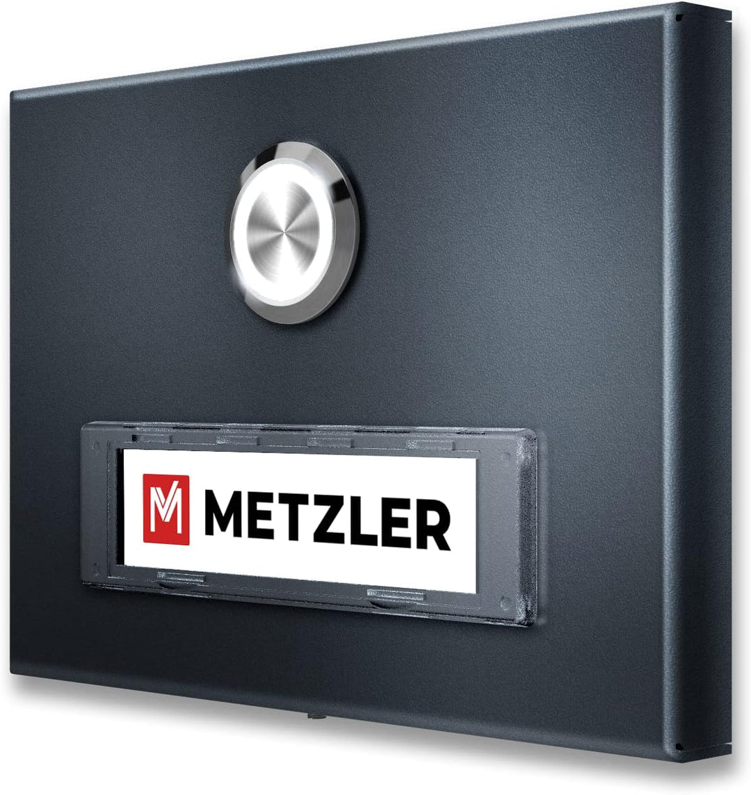 Metzler Aufputz Türklingel in Anthrazit - Klingel aus Edelstahl mit austauschbarem Namensschild - Pu