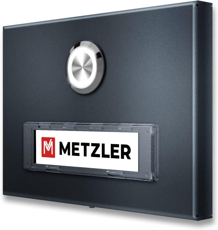 Metzler Aufputz Türklingel in Anthrazit - Klingel aus Edelstahl mit austauschbarem Namensschild - Pu
