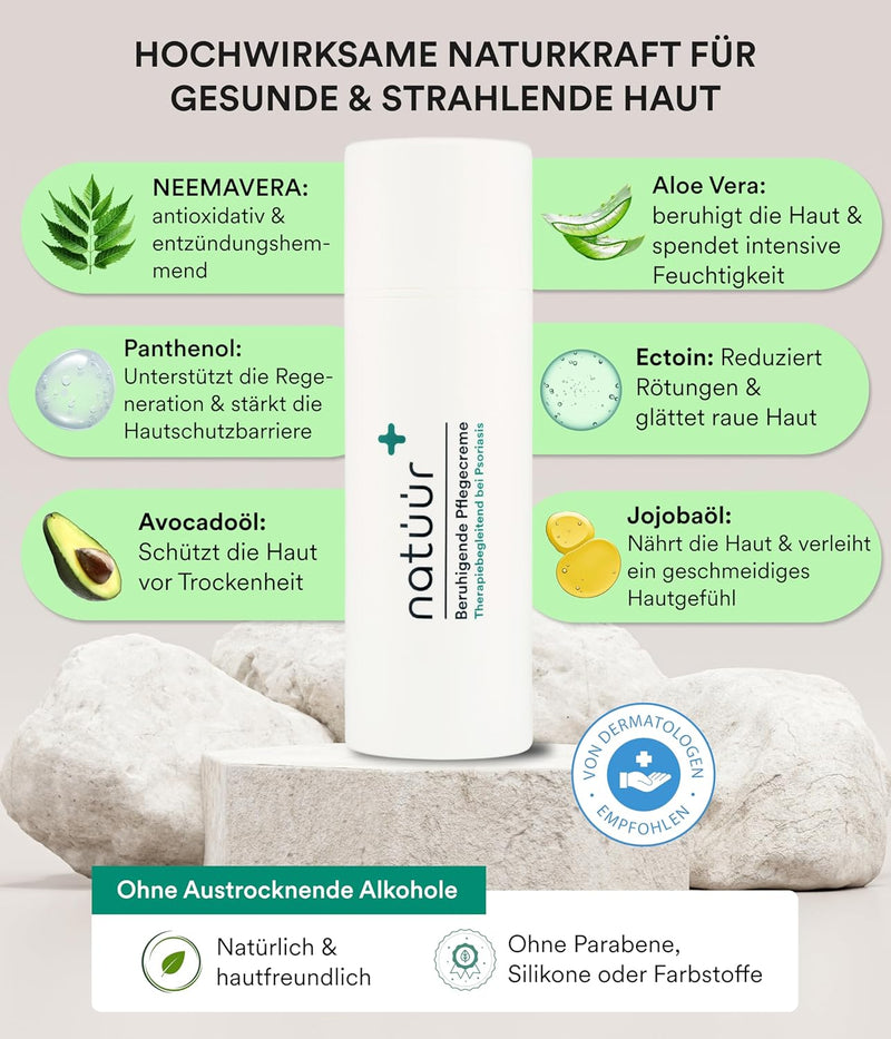 Natüür Beruhigende Psoriasis Pflegecreme - 150ml Schuppenflechte Creme mit natürlichen Inhaltsstoffe