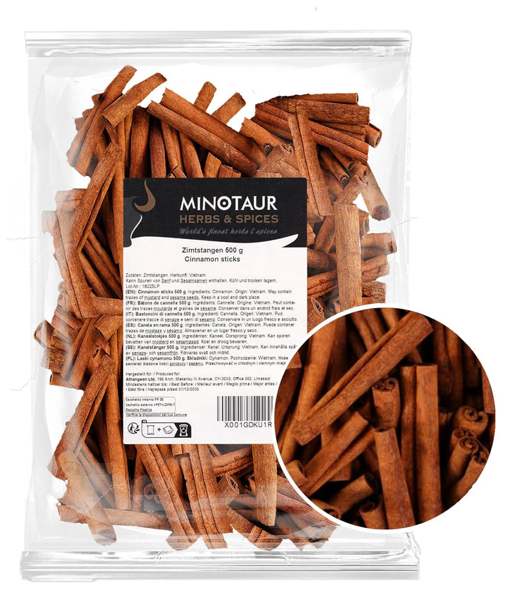 Minotaur Spices | Zimtstangen 2 x 500 g (1 Kg) Zimt Stangen | ca. 160-170 Stück | ca. 8 cm lang