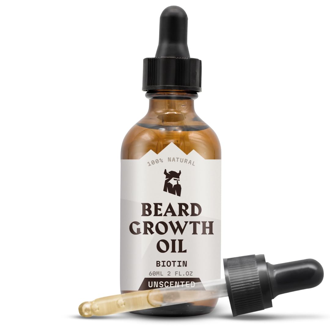 Striking Viking Bartöl für Bartwuchs - 60 ml, unparfümiert - Verdickendes & pflegendes Bartöl mit Bi