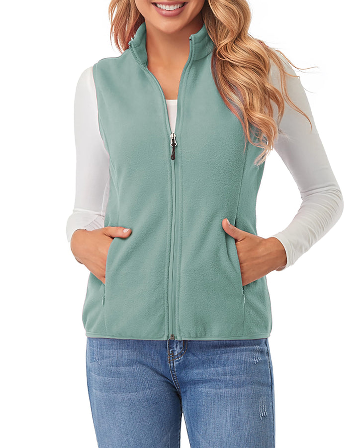 fuinloth Fleece Weste für Damen, Leicht Ärmellose Standkragen mit Reissverschlusstaschen XS Graugrün