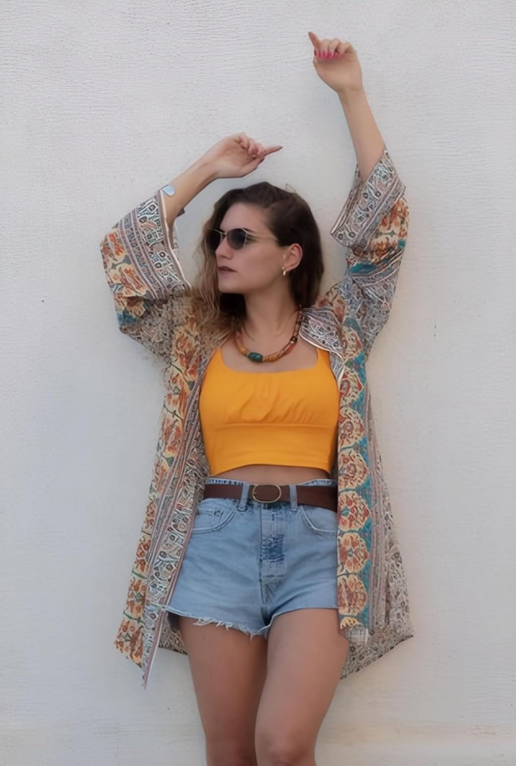 ZANZEA Damen Blumendruck Kimono Strickjacke Boho Strandkleid Pareos Poncho Sommer Strand Cardigan Bi