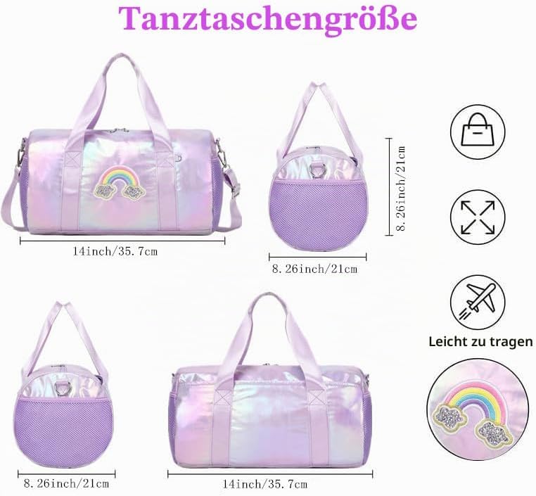 Jumpopack Kinder Mädchen Tanztasche Ballett Tasche Handtasche Mädchen Geschenk mit Nassfach - Regenb
